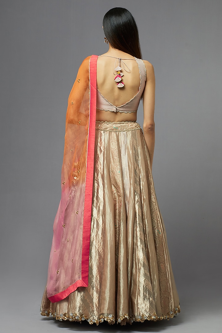 Metal Silk Bridal Lehenga Set by aum ashima & asit at Pernia's Pop Up Shop