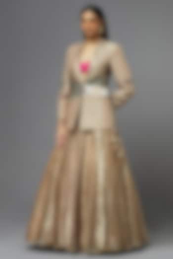 Metal Silk Jacket Bridal Lehenga Set by aum ashima & asit at Pernia's Pop Up Shop