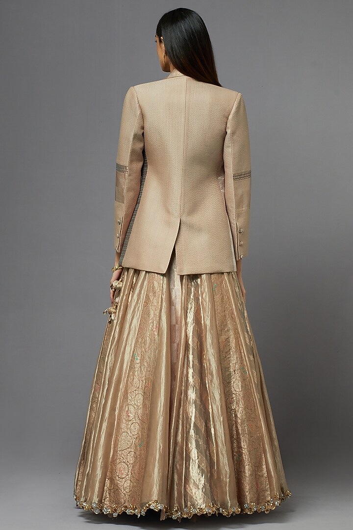 Metal Silk Jacket Bridal Lehenga Set by aum ashima & asit at Pernia's Pop Up Shop