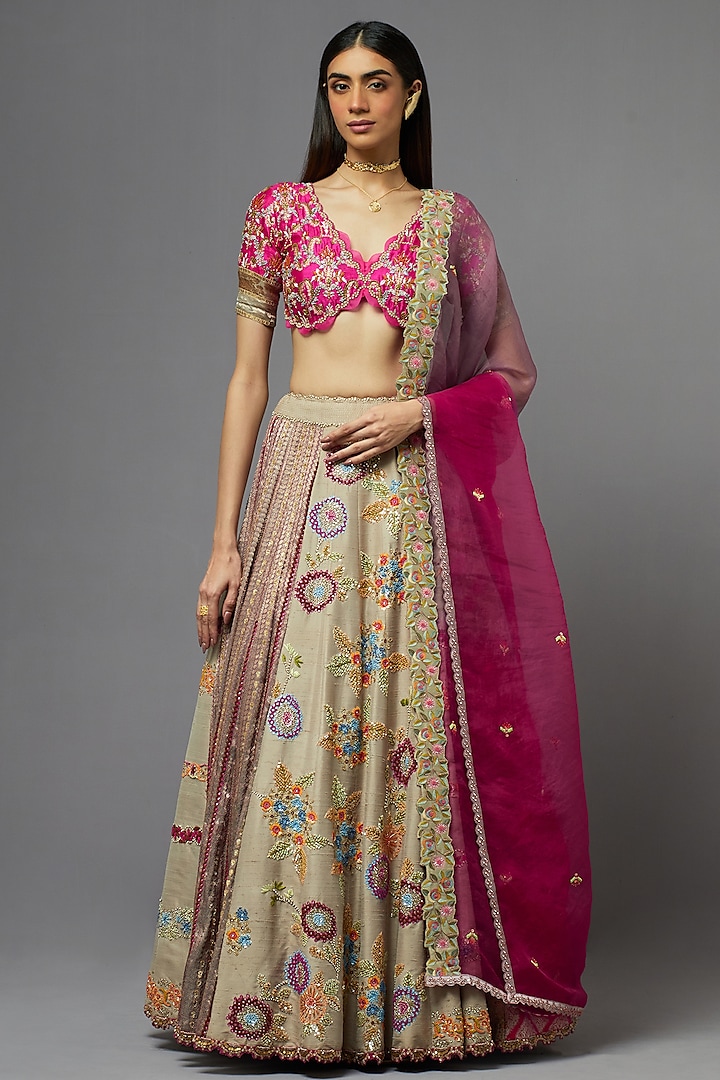 Grey Silk Bridal Lehenga Set by aum ashima & asit at Pernia's Pop Up Shop