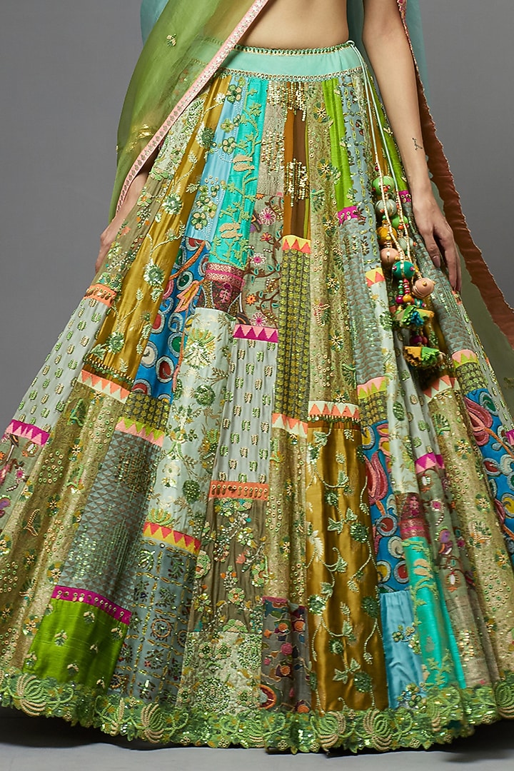 Mint Green Silk Bridal Lehenga Set by aum ashima & asit at Pernia's Pop Up Shop