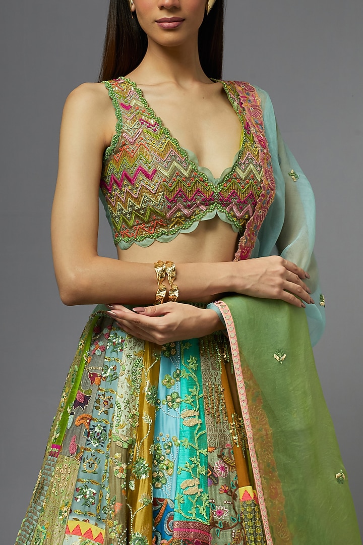 Mint Green Silk Bridal Lehenga Set by aum ashima & asit at Pernia's Pop Up Shop