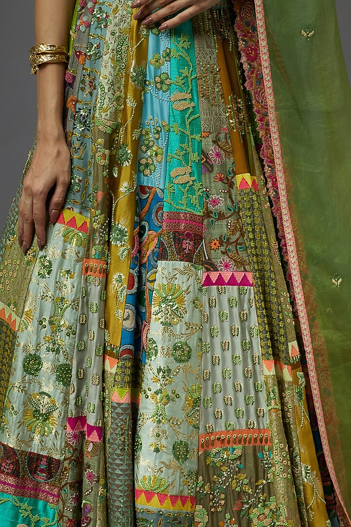 Mint Green Silk Bridal Lehenga Set by aum ashima & asit at Pernia's Pop Up Shop