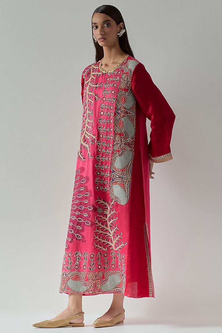 Pink Satin Kaftan by aum ashima & asit at Pernia's Pop Up Shop