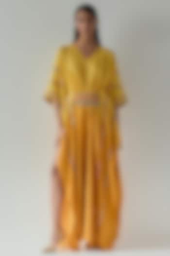 Mustard Satin Kaftan by aum ashima & asit at Pernia's Pop Up Shop