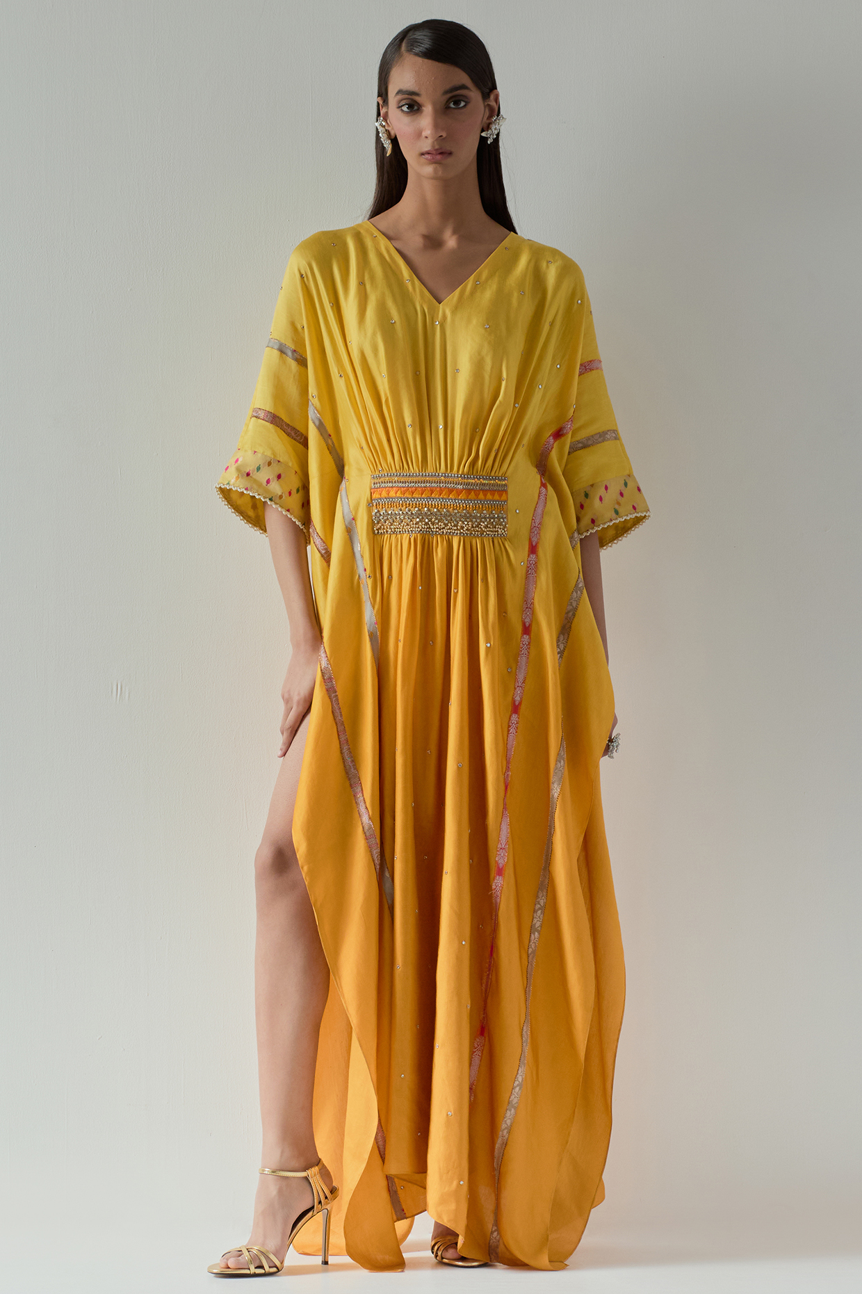 Mustard Satin Kaftan by aum ashima & asit at Pernia's Pop Up Shop