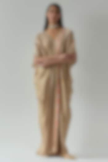 Beige Satin Kaftan by aum ashima & asit at Pernia's Pop Up Shop