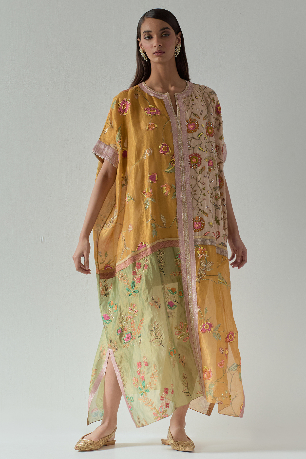 Multi-Colored Tissue Silk Printed Kaftan by aum ashima & asit at Pernia's Pop Up Shop