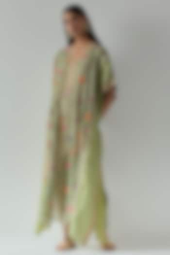 Green Silk Kaftan by aum ashima & asit at Pernia's Pop Up Shop