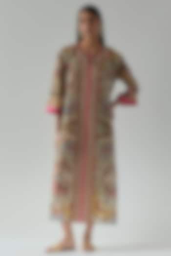 Multi-Colored Tabby Silk Kaftan by aum ashima & asit at Pernia's Pop Up Shop