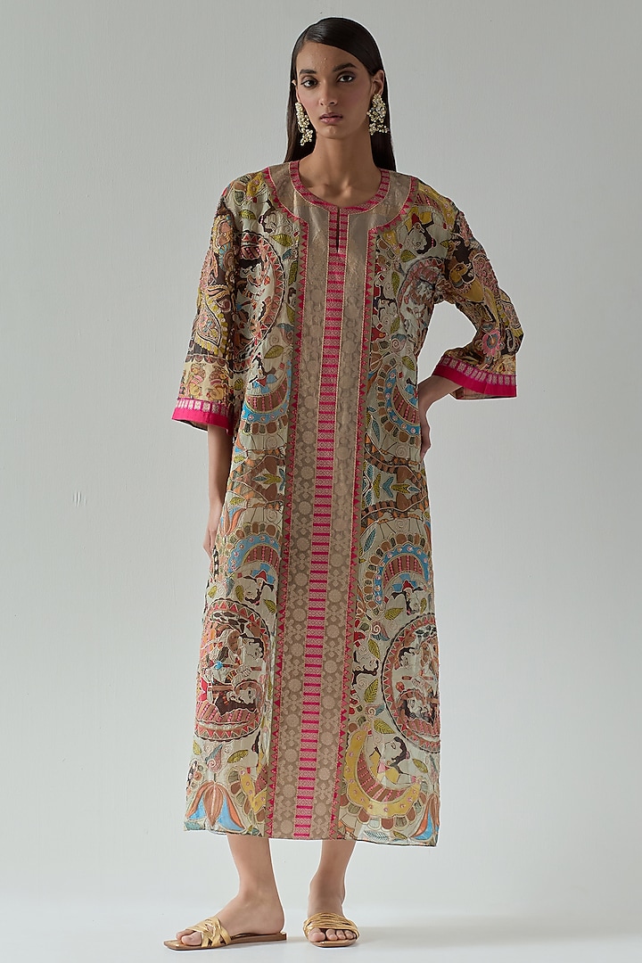 Multi-Colored Tabby Silk Kaftan by aum ashima & asit at Pernia's Pop Up Shop