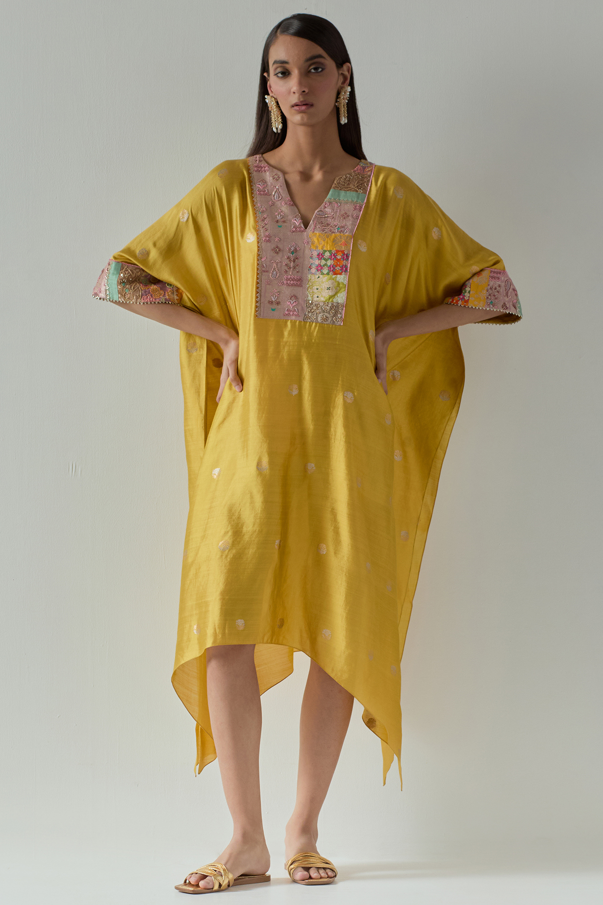 Yellow Silk Kaftan by aum ashima & asit at Pernia's Pop Up Shop