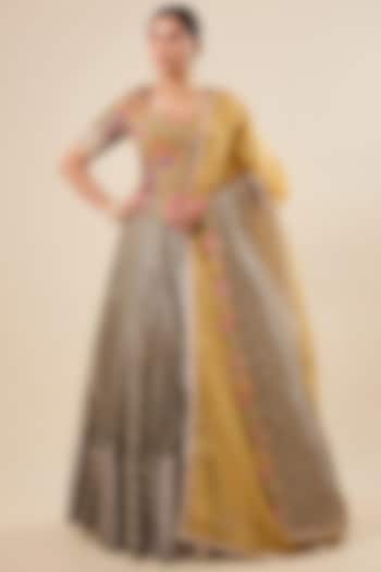 Golden-Brown Tissue Silk Bridal Lehenga Set by aum ashima & asit at Pernia's Pop Up Shop