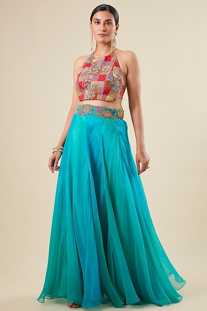 Blue Organza Skirt Set by aum ashima & asit at Pernia's Pop Up Shop