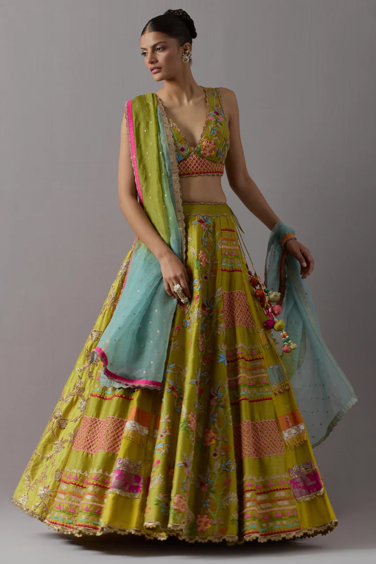 aum ashima & asit Green Silk Lehenga Set