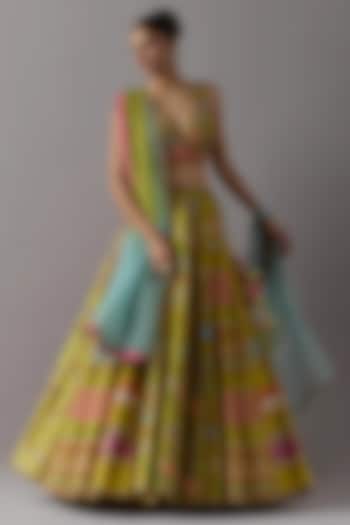 Green Silk Bridal Lehenga Set by aum ashima & asit at Pernia's Pop Up Shop