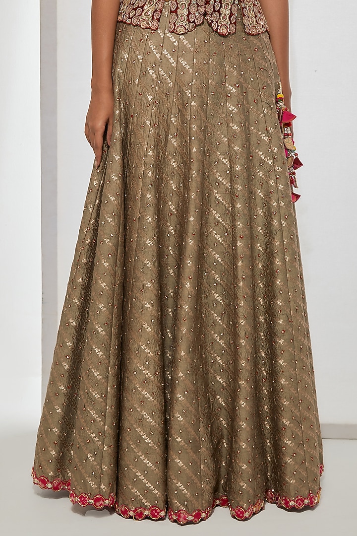 Beige Bandhani Silk Skirt Set by aum ashima & asit at Pernia's Pop Up Shop