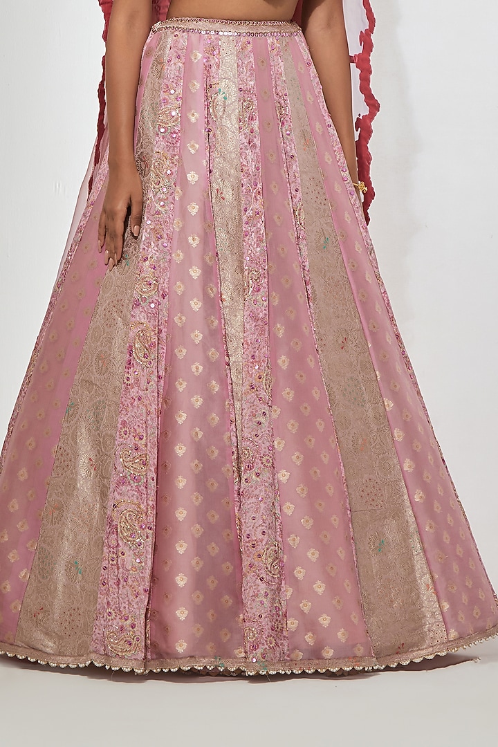 Pink Silk Brocade Embroidered Wedding Lehenga Set by aum ashima & asit at Pernia's Pop Up Shop