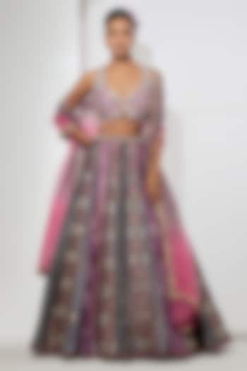 Lilac Tissue Zardosi Embroidered Bridal Lehenga Set by aum ashima & asit at Pernia's Pop Up Shop