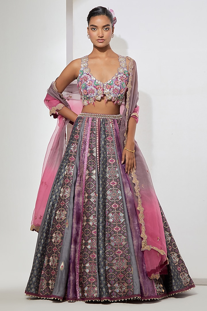 Lilac Tissue Zardosi Embroidered Bridal Lehenga Set by aum ashima & asit at Pernia's Pop Up Shop