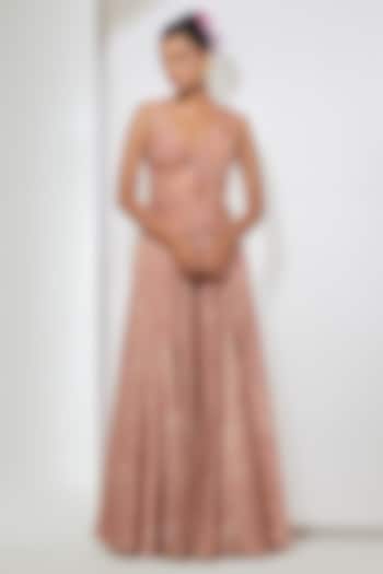 Blush Pink Brocade Floral Embellished Skirt Set by aum ashima & asit at Pernia's Pop Up Shop