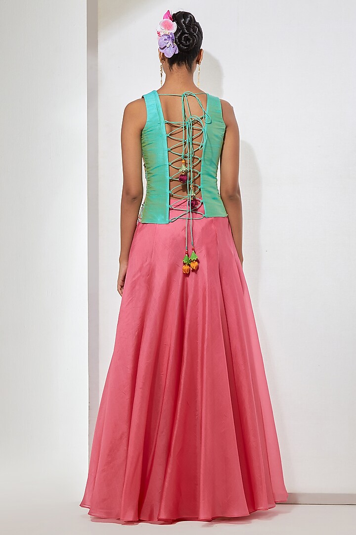 Coral Pink Organza Skirt Set by aum ashima & asit at Pernia's Pop Up Shop