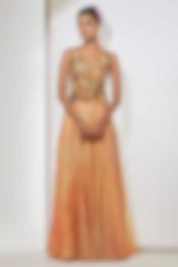 Blush Peach Organza Layered Skirt Set. by aum ashima & asit at Pernia's Pop Up Shop