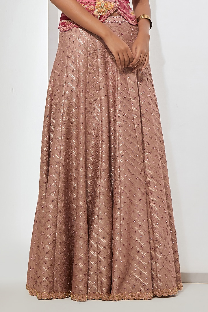 Mauve Pink Bandhani Silk Flared Skirt Set by aum ashima & asit at Pernia's Pop Up Shop