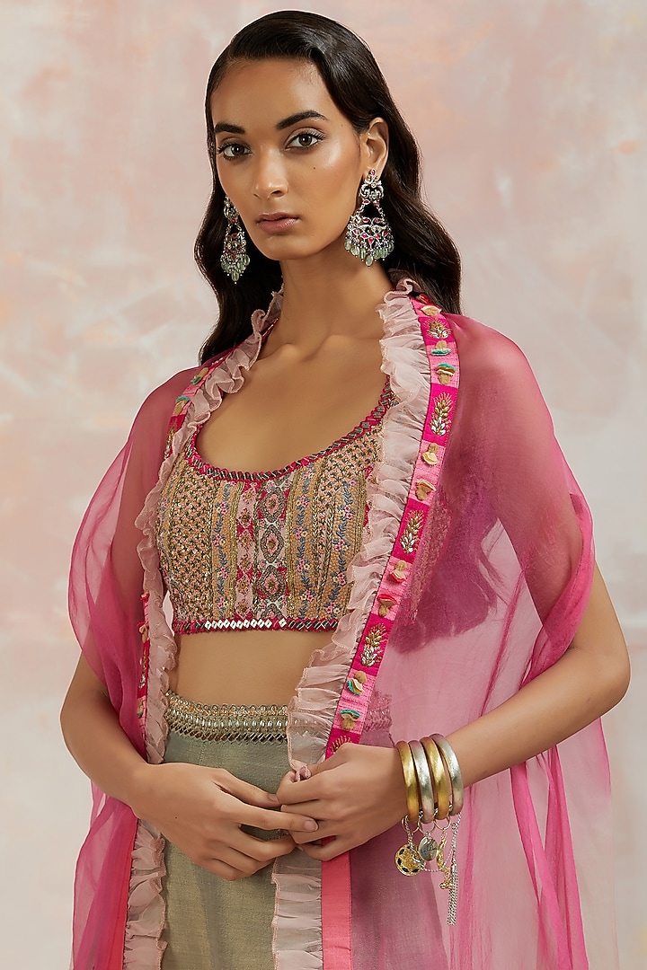Multi-Colored Organza Cape Set by aum ashima & asit at Pernia's Pop Up Shop