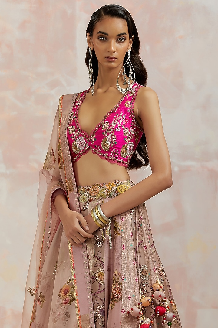 Mauve Banarasi Silk Wedding Lehenga Set by aum ashima & asit at Pernia's Pop Up Shop