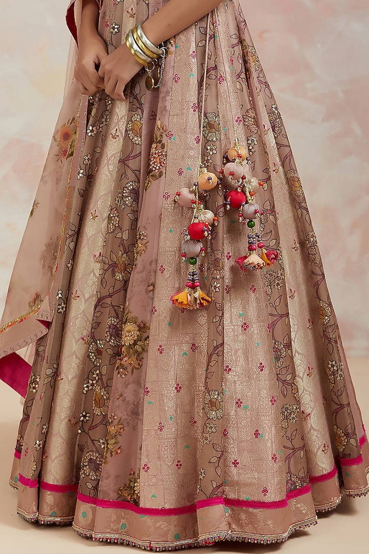 Mauve Banarasi Silk Wedding Lehenga Set by aum ashima & asit at Pernia's Pop Up Shop