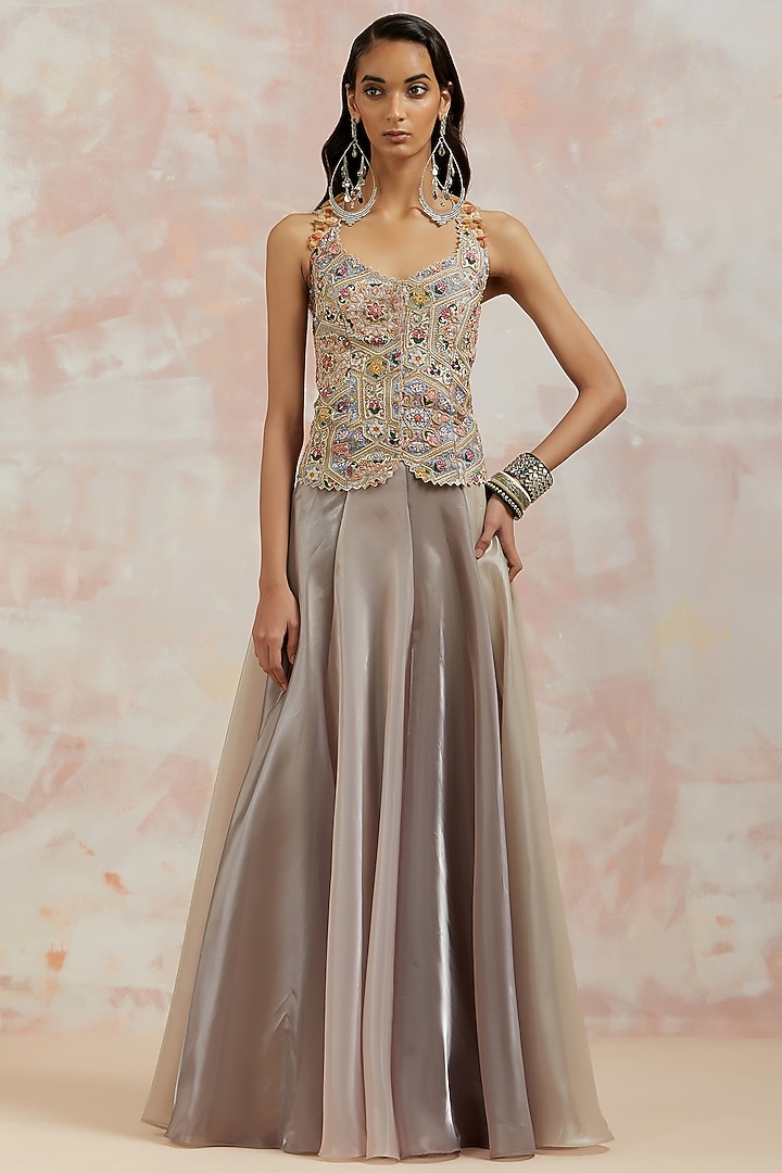 Grey Organza Skirt Set by aum ashima & asit at Pernia's Pop Up Shop