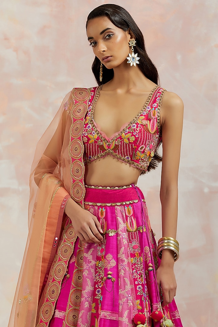 Fuchsia Silk Bridal Lehenga Set by aum ashima & asit at Pernia's Pop Up Shop