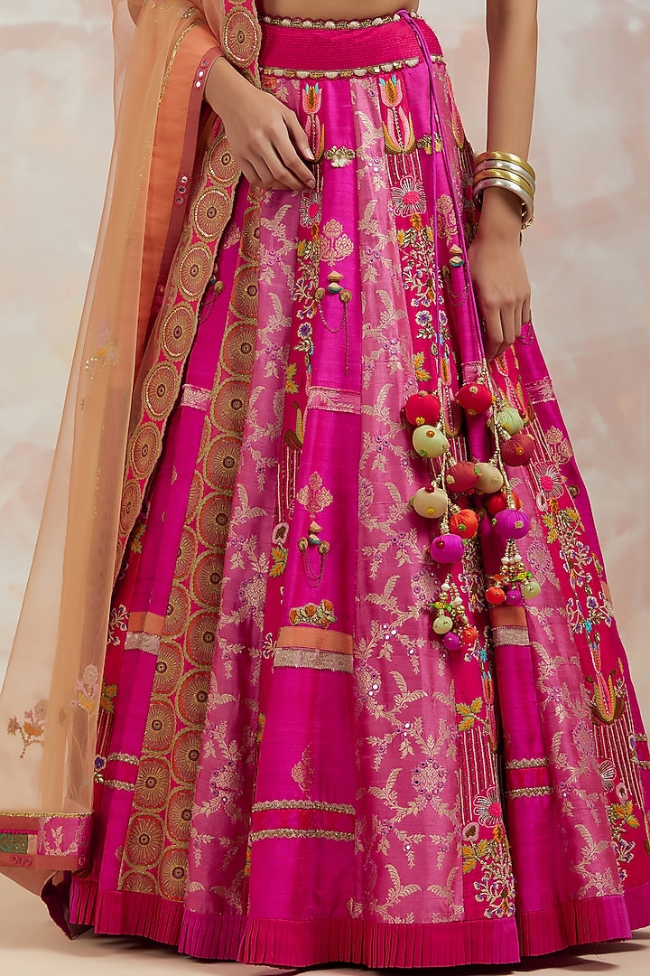Fuchsia Silk Bridal Lehenga Set by aum ashima & asit at Pernia's Pop Up Shop