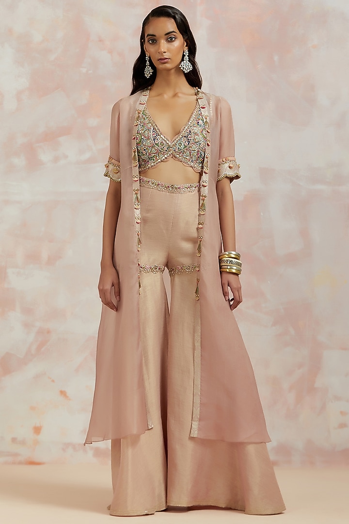 Blush Pink Organza Cape Set by aum ashima & asit at Pernia's Pop Up Shop