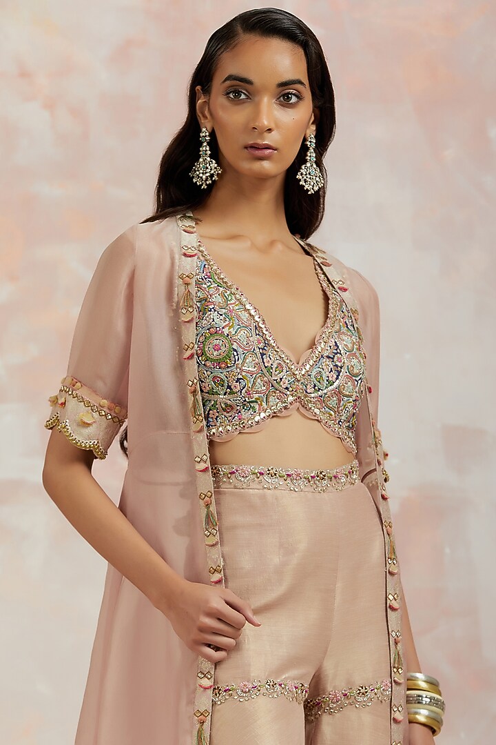 Blush Pink Organza Cape Set by aum ashima & asit at Pernia's Pop Up Shop