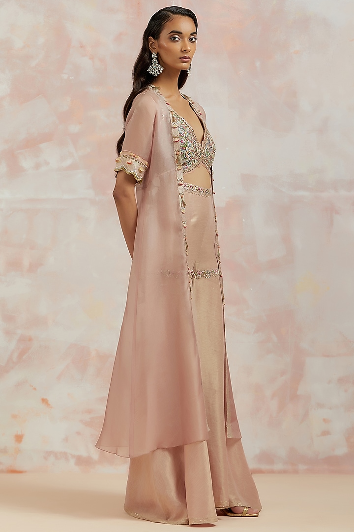 Blush Pink Organza Cape Set by aum ashima & asit at Pernia's Pop Up Shop