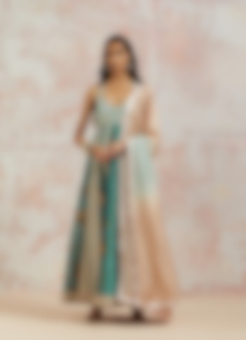 Aqua Blue Silk Wedding Anarkali Set by aum ashima & asit at Pernia's Pop Up Shop