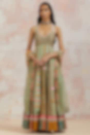 Light Green Silk Wedding Anarkali Set by aum ashima & asit at Pernia's Pop Up Shop