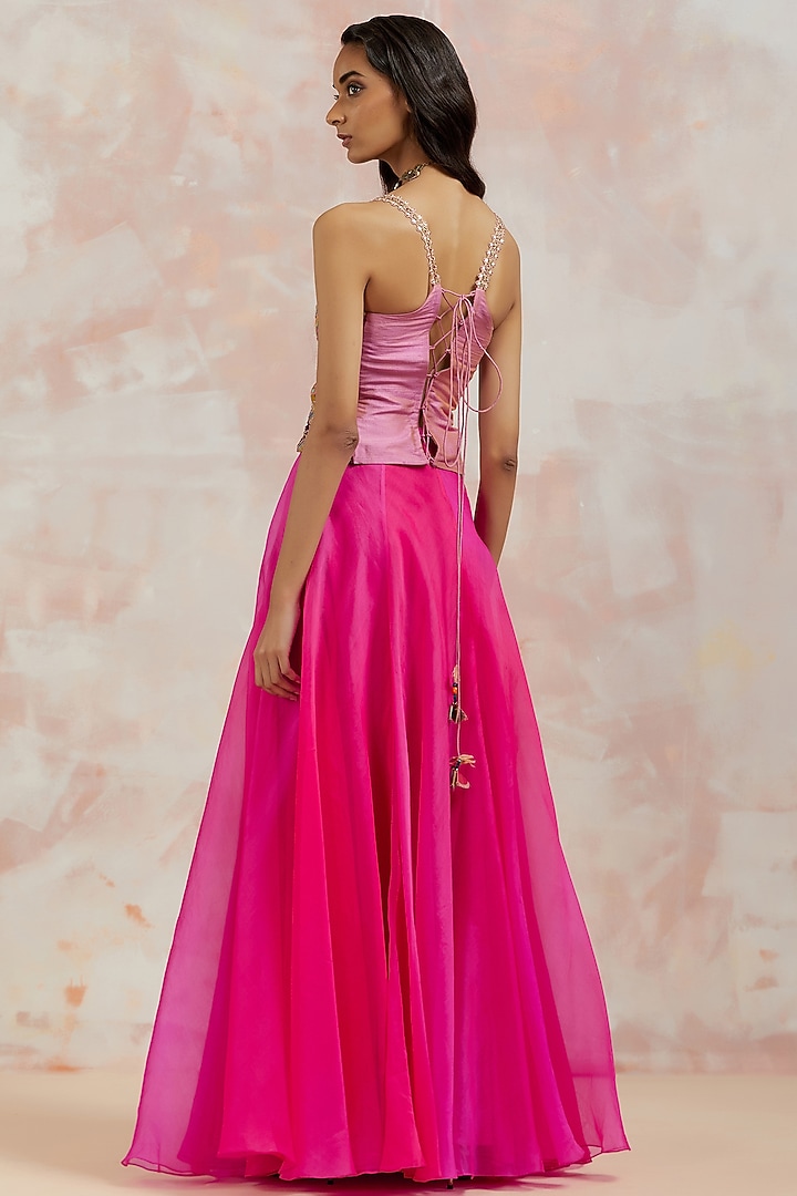 Fuchsia Organza Skirt Set by aum ashima & asit at Pernia's Pop Up Shop