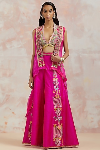 Fuchsia Silk Sharara Set by aum ashima & asit