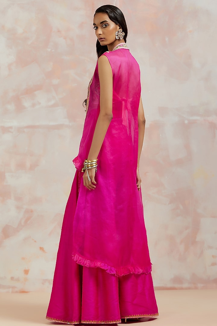 Fuchsia Silk Bridal Sharara Set by aum ashima & asit at Pernia's Pop Up Shop