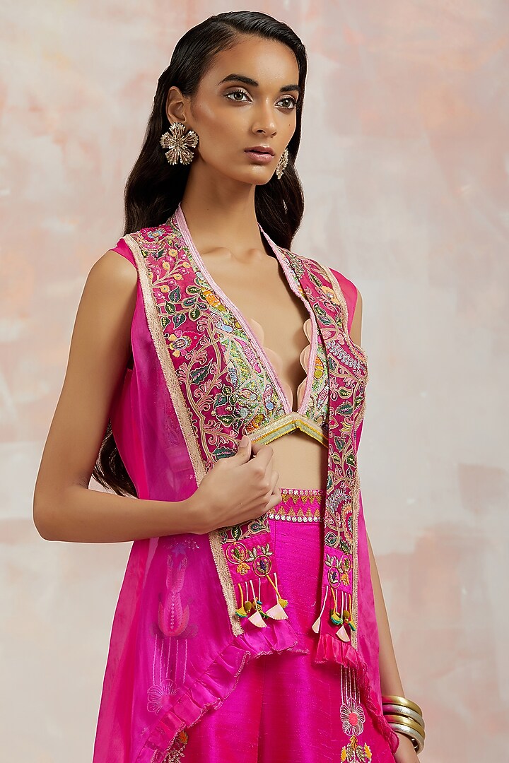 Fuchsia Silk Bridal Sharara Set by aum ashima & asit at Pernia's Pop Up Shop
