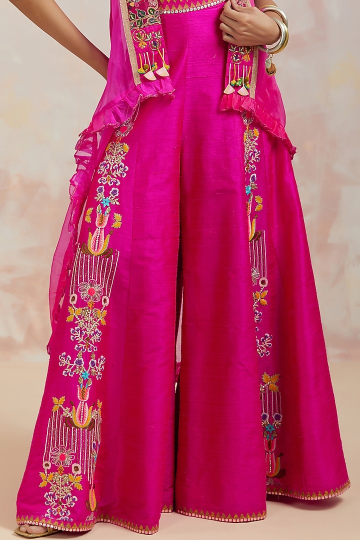 Fuchsia Silk Bridal Sharara Set by aum ashima & asit at Pernia's Pop Up Shop