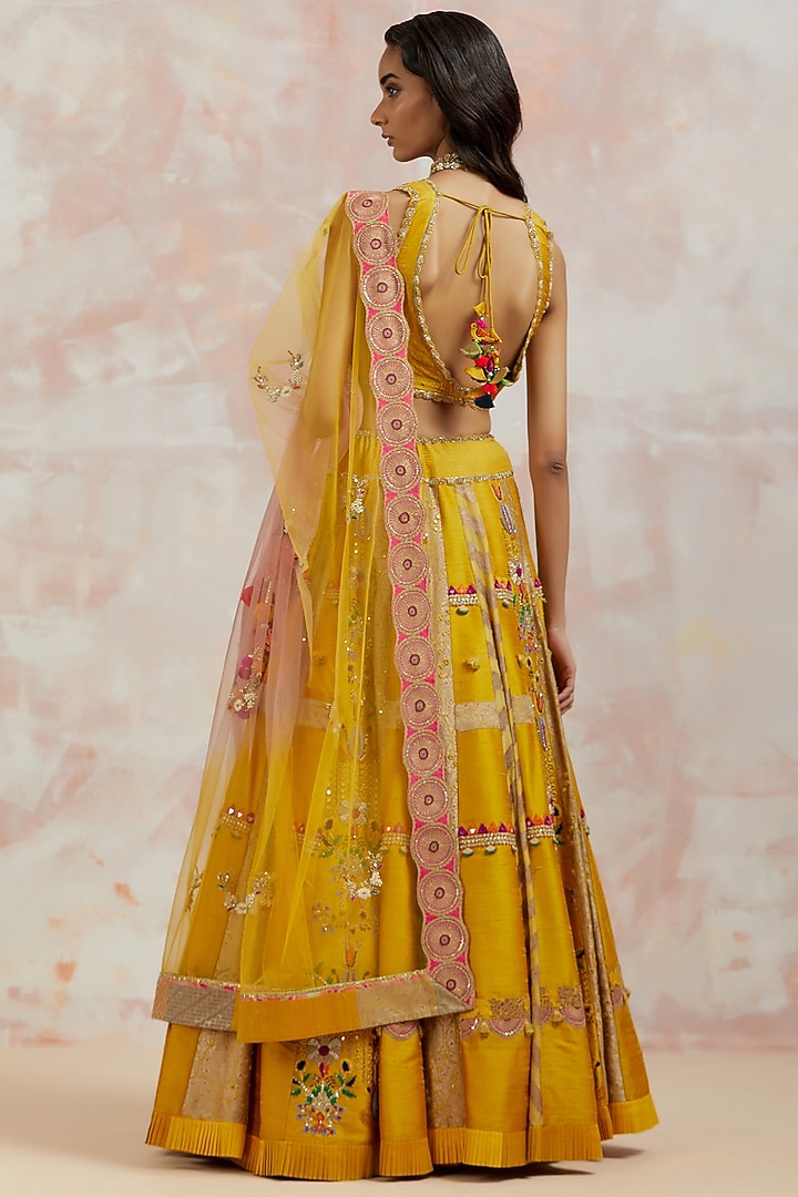 Mustard Silk Bridal Lehenga Set by aum ashima & asit at Pernia's Pop Up Shop