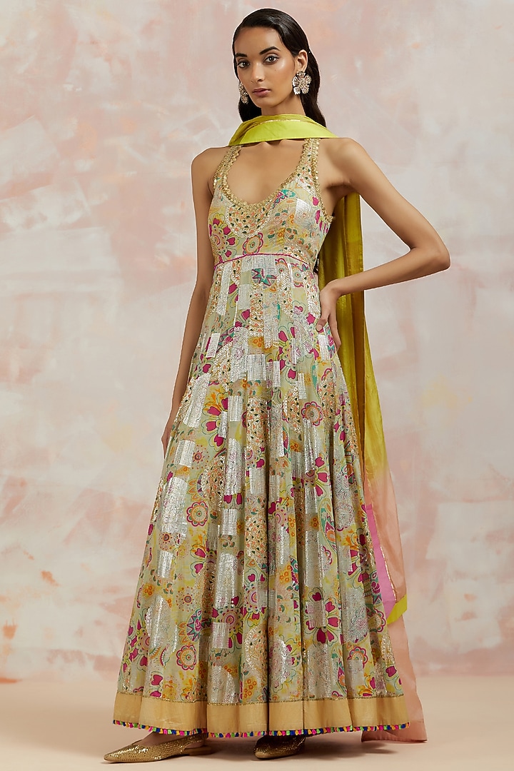 White & Pink Rayon Cotton Anarkali Set by aum ashima & asit at Pernia's