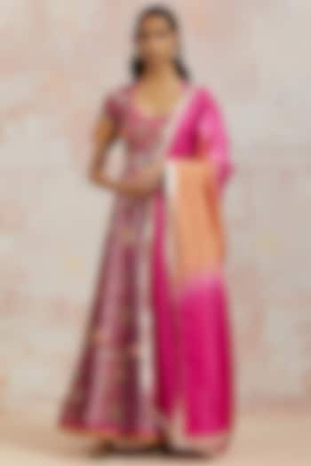 Pink Silk Anarkali Set by aum ashima & asit