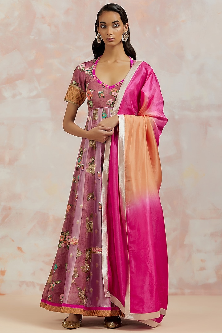 Pink Silk Anarkali Set by aum ashima & asit