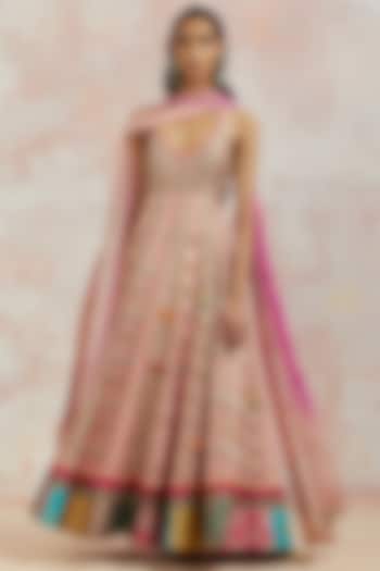 Blush Pink Silk Wedding Anarkali Set by aum ashima & asit at Pernia's Pop Up Shop