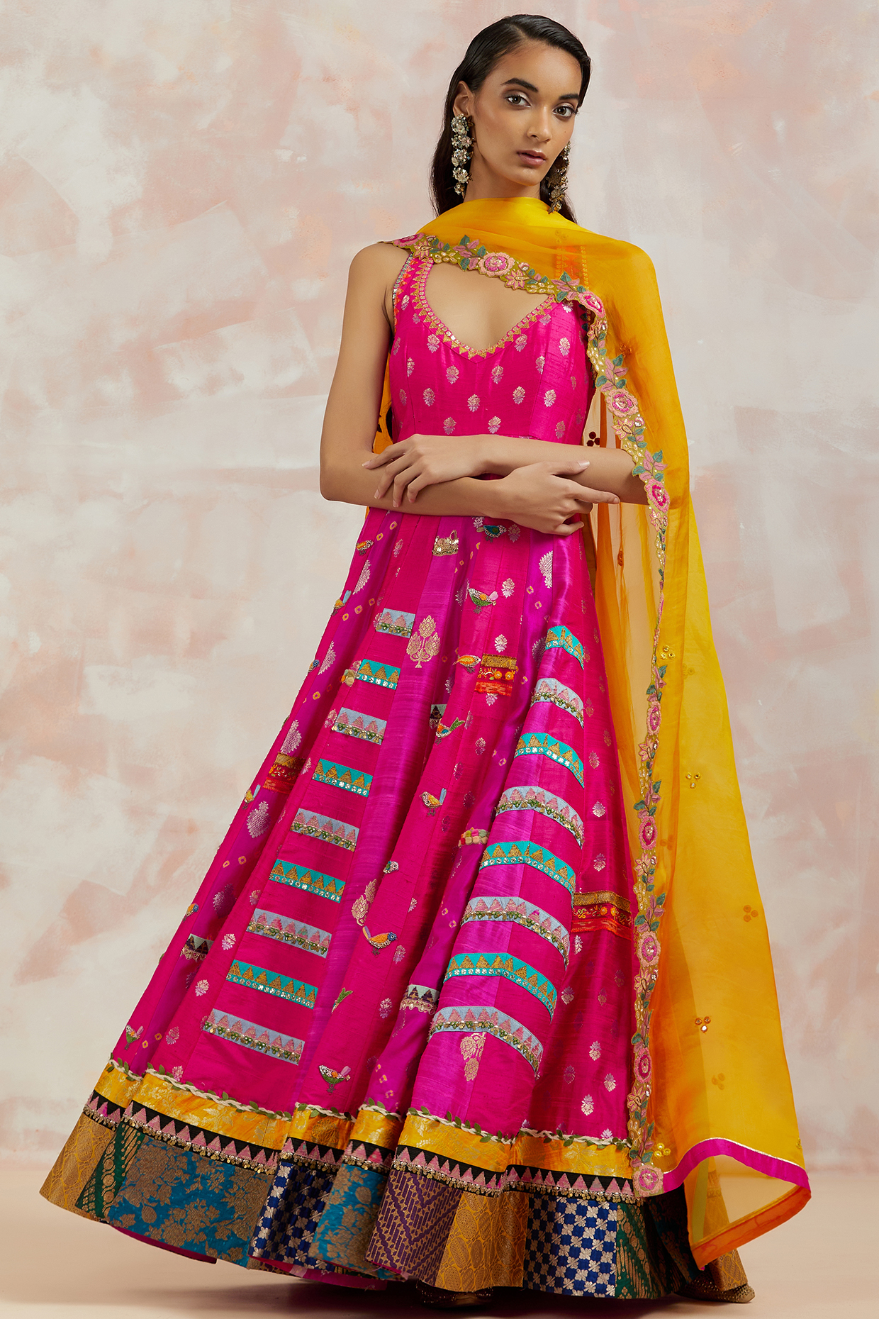 Fuchsia Silk Anarkali Set by aum ashima & asit